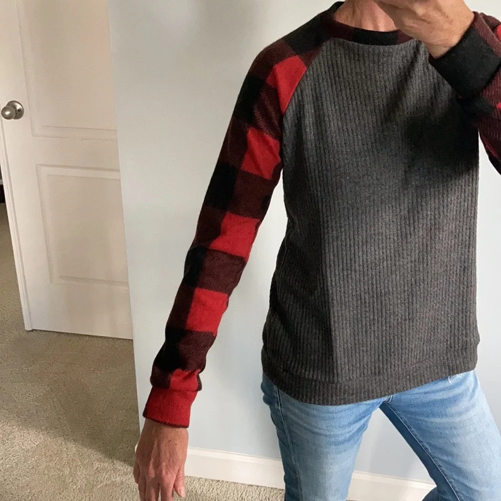 Black, Red, Grey Long Sleeve Tunic Top - Picture 7 of 13